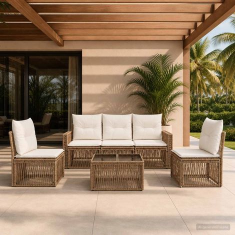 vidaXL Ensemble de canapé de jardin 6 pcs Beige et blanc crème (1/5)