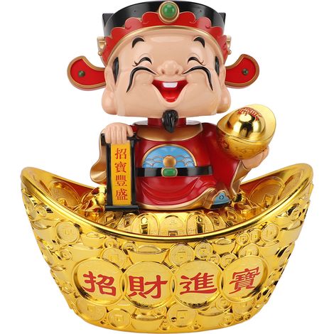 Statuette CAI Shen à hochement automatique, décoration porte-bonheur, figurine de 30 cm représentant le dieu de la richesse, petite figurine Caishen pour porche de voiture (1/5)