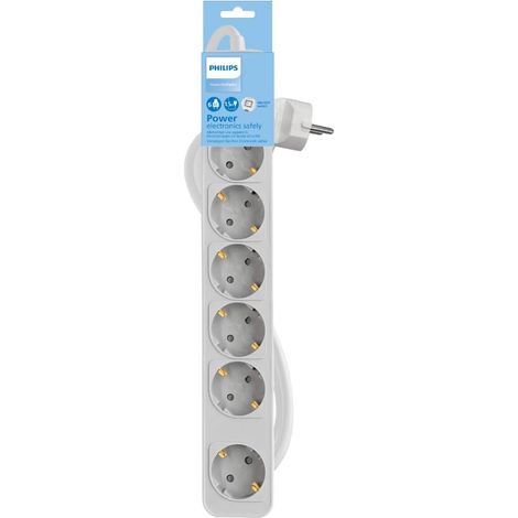 Regletas CHP2164W - Multiprise 6 Prises, câble de 1,5 m, Interrupteur Principal, Fermeture de sécurité Automatique, indicateur LED d'alimentation - Blanc (1/2)