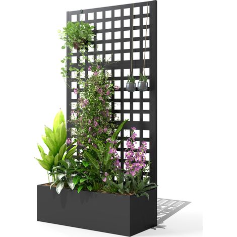 Jardinière treillis acier galvanisé pour plantes grimpantes brise-vue 89x40x178cm noir