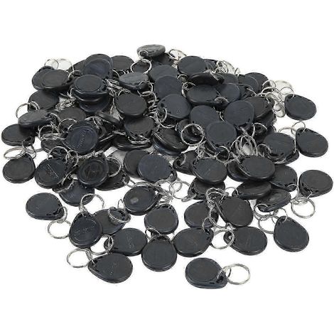 Lot de 100 porte-clés intelligents, étanches, à capteur de proximité 125 kHz, adaptés aux systèmes de contrôle d'accès aux parkings et aux résidences, noirs. (1/3)