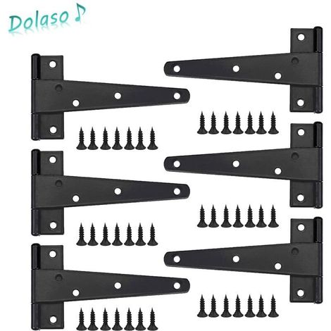 Hochleistungs-Türscharniere, 6 Stück, 6-Zoll-Türscharniere, schwarze T-Scharniere, flache Edelstahlscharniere, Türscharniere aus Eisen, Hochleistungsscharniere für Türen, Fenster und Gartenhäuser