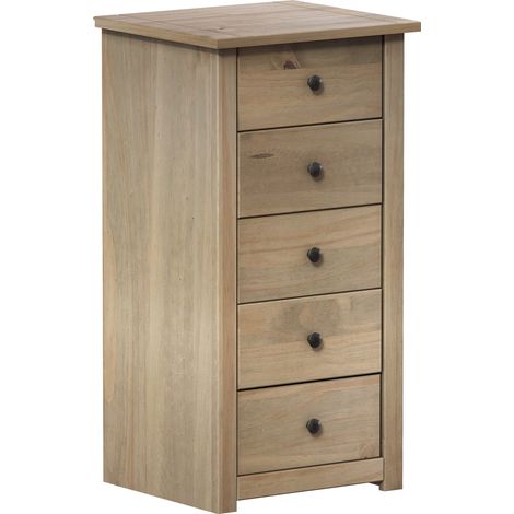 Panama 5 Drawer Narrow Chest of Drawer Solid Pine Bedroom Storage Furniture (1/5)