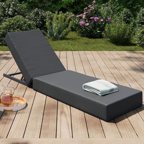Cama de piscina, cómoda tumbona con respaldo metálico reclinable en 4 posiciones y colchoneta gris