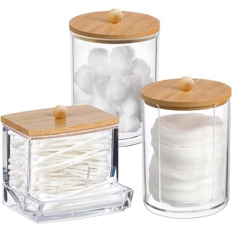 Ensemble 3 boîtes rangement coton-tiges en bambou
