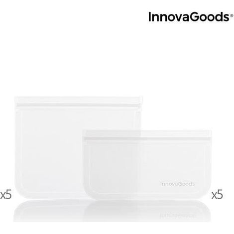 InnovaGoods IG816049 Lot de 10 sacs de conservation alimentaire réutilisables, transparents, 5 x 12 cm, comprenant 5 bols de 21,5 x 18 cm (1/4)