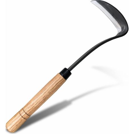 Serpette houe désherbage 13 pouces, acier haut carbone, manche bois massif, forme cou de serpent, outil jardinage résistant. (1/5)