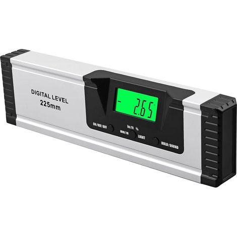 Livella magnetica digitale da 225 mm (10 pollici) con indicatore acustico, realizzata in lega di alluminio con base magnetica, ampio e chiaro display LED. (1/4)