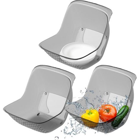 Reissieb, Obstsiebkorb, 20,7 x 15 x 13 cm, Abtropfkorb-Set, transparentes Sieb, vielseitiger Abtropfbehälter zum Waschen von Obst und Gemüse (Grau) (1/5)