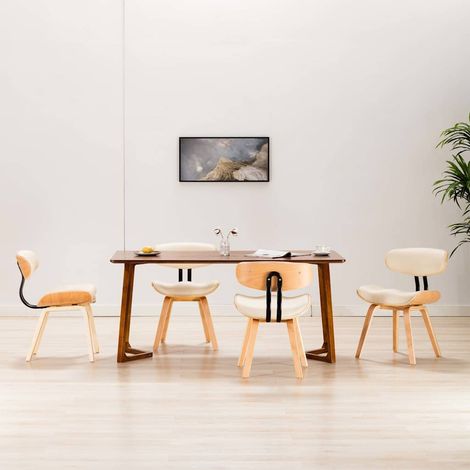 vidaXL Sillas de comedor 4 uds madera curvada y cuero sintético crema (1/5)