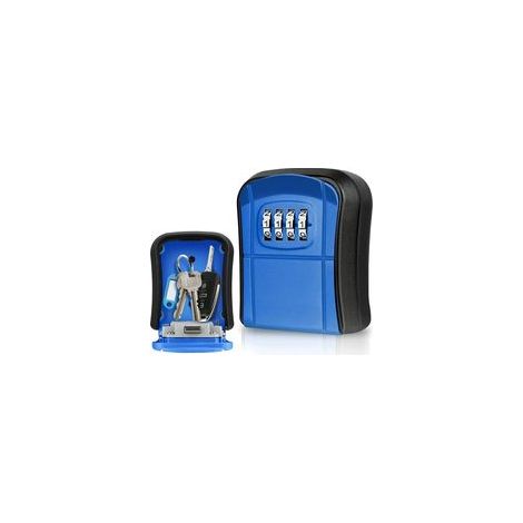 Mini coffre à clés mural extérieur, code 4 chiffres, étanche, bleu –