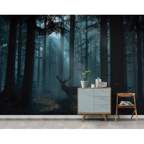 Fototapete Wald Hirsch Tiere, für Wohnzimmer und Schlafzimmer, 150 x 105 cm – Komplettset inkl. Kleister & Anleitung (1/5)