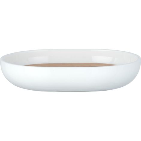 Porte Savon Bambou, Porte Savon  blanc, sans BPA, plastique blanc, bambou, 12 x 2,5 x 9 cm