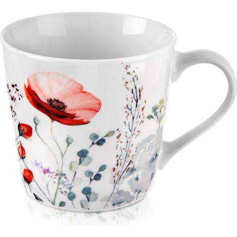 Porzellantasse mit Mohnblumenmuster für Kaffee und Tee, großes Geschenk, 430 ml