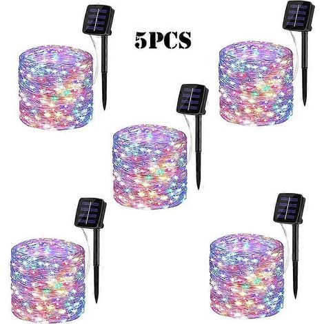 Guirlande lumineuse solaire LED étanche pour jardin extérieur lampe féérique 7 m/12 m/22 m/32 m - 12 m 100 LED - 5 pièces - multicolore (1/5)