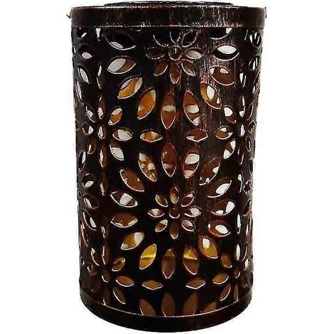 Lampe solaire de table d'extérieur, lanterne solaire en métal, finition orange rétro, motif pissenlit, pour terrasse ou jardin (1 pièce, marron) (1/4)