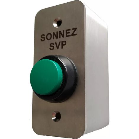 Bouton extérieur déporté haute résistance corps métal avec inscription "Sonnez SVP" - Connexion filaire NO/NC (1/2)