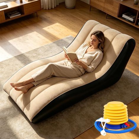 Canapé gonflable imperméable avec housse en peluche, capacité de charge de 300 kg, pour jardin, salon, chambre à coucher (1/5)