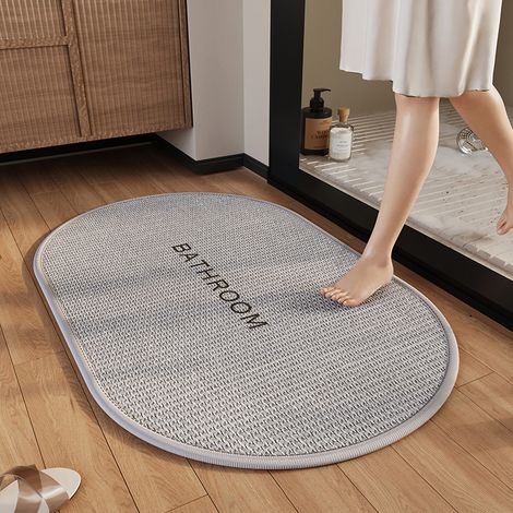 Tappeto da bath in lino tessuto – Spesso, ultra-assorbente e antiscivolo – Per bagno, toilette o ingresso – Forma ovale, colore grigio melange – Dimensioni 40 x 60 cm