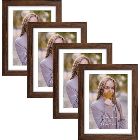 Cadre Photo 13x18 cm Lot de 4 avec Passe-Partout, 15x20 cm sans Passe-Partout, Cadre Photo Mural et à Poser pour Chambre, Bureau, Salon et Gallerie, Rustique (1/5)