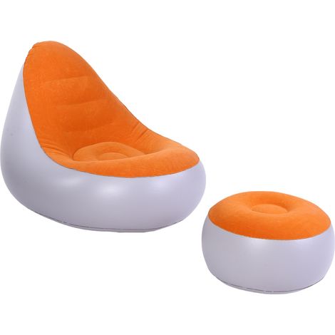 Canapé Gonflable avec Repose-Pieds PVC Flocké Orange Étanche Confortable Design Ergonomique pour Intérieur Extérieur Camping (1/5)