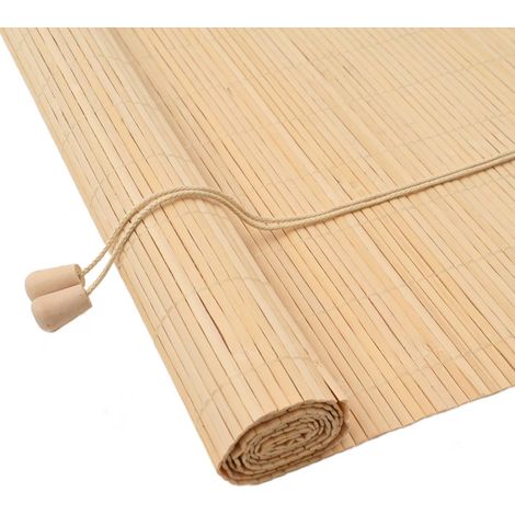 Store enrouleur avec des rideaux Nature 150 x 220 cm Bambou