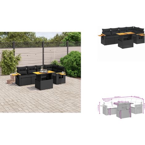 6-tlg. Garten-Sofagarnitur mit Kissen Schwarz Poly Rattan - Gartenmöbel - Gartensorte - Outdoor Möbel - Lounge Set - Rattan Gartenset (1/3)