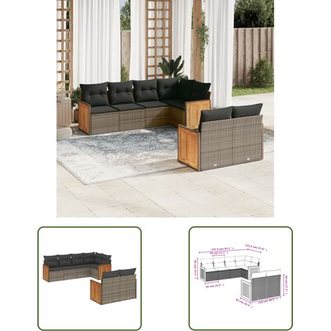 The Living Store 7-tlg. Garten-Sofagarnitur mit Kissen Grau Poly Rattan - Gartensofas - Outdoor Möbel - Gartenmöbel Set - Rattan Gartenmöbel - Lounge Set (1/3)