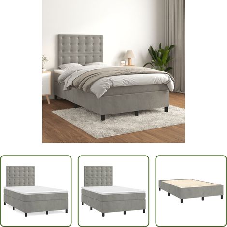 Samtbett - Boxspringbett mit Matratze Hellgrau 120x200 cm Samt (1/5)