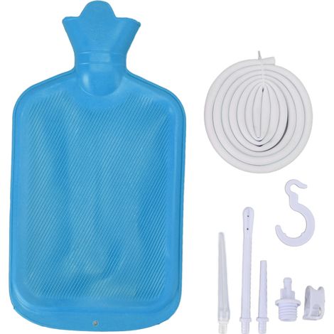 Kit de lavement avec poche à lavement de 2 L, tuyau en silicone de 1,5 m, débit d'eau contrôlé, kit professionnel pour les soins de santé (bleu). (1/5)