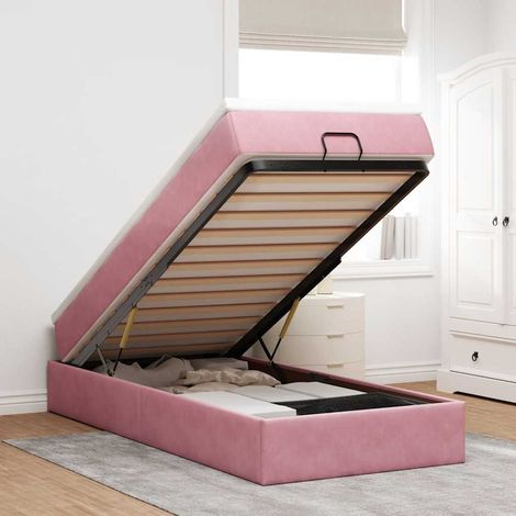vidaXL Cadre de lit ottoman avec matelas rose 100x200 cm velours (1/5)
