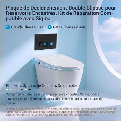 Plaque de Commande Noir Mat - Compatible Geberit Sigma UP300/UP320 - Double Chasse avec Cadre & Leviers - 245×164 mm (1/4)