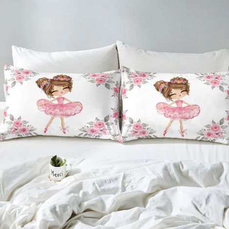 1 Ensemble de literie motif ballet, housse de couette 200x200cm, 2 taies d'oreiller 65x65cm, microfibre, chambre enfant (1/4)