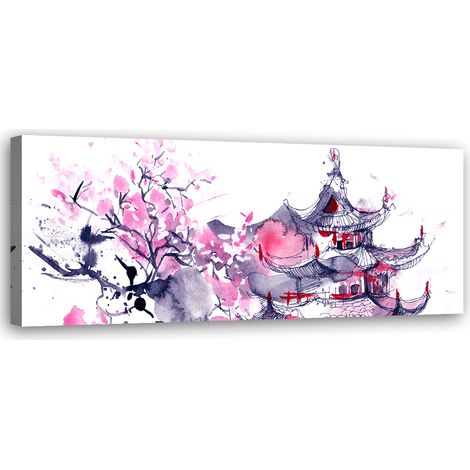 Tableau sur toile Pagode japonaise Aquarelle 90x30 (1/5)