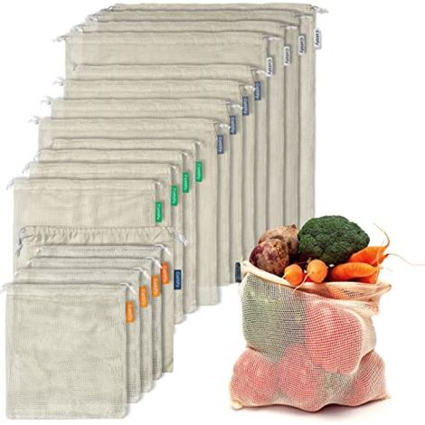 Sacs Provisions Filet Coton Bio – Lot 17 – Réutilisables 9kg – Lavables – Écologiques (1/5)