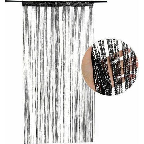 Rideau de porte en corde 200×100 cm – Panneau anti-mouches en polyester – Cloison de séparation décorative avec pompons (1/5)