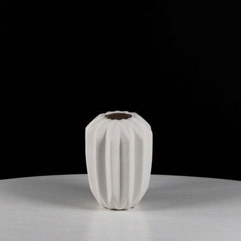 Jarrón decorativo de cerámica blanca con bordes acanalados Milano - 16 cm (1/5)
