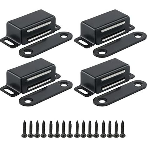 4 Pièces Aimant Porte Placard 4.5 CM pour de Cuisine, Loquet Magnétique Meuble Fermeture Tiroir, Armoire, en Acier Inoxydable, Noir (1/5)