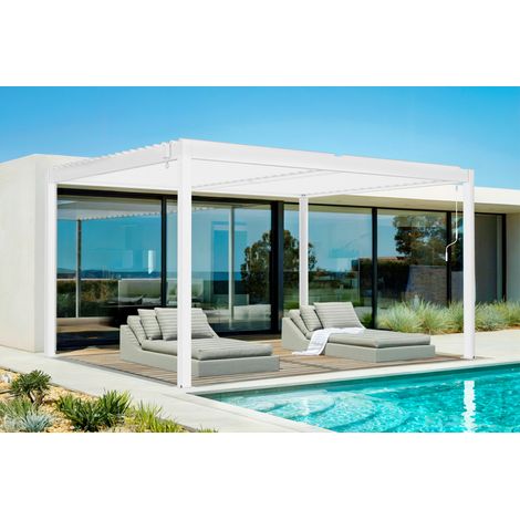 Pergola bioclimatique autoportée PIANA 4x3m aluminium blanc - lames orientables (1/5)