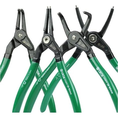 Jeu de 4 Pinces à Circlips multifonction 180mm, pince à anneau de serrage d'arbre, pince de retenue par pointe droite incurvée, type externe/interne, 4-40/4-60/5-28/5-40mm (1/4)