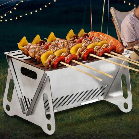 Barbecue à charbon de bois, grill de camping pliable en acier inoxydable (1/4)