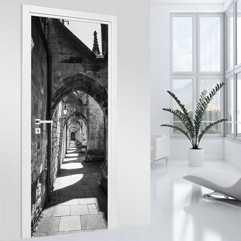 Stickers pour porte - Ruelle Trompe l'oeil - 63 x 205 cm - Adhésif MAT (1/2)