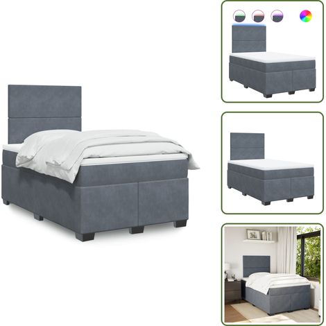 Boxspringbett mit Matratze Dunkelgrau 120x200 cm Samt - Boxspringbett - Doppelbett - Samtbett - LED Beleuchtung - Höhenverstellbares Kopfteil (1/5)