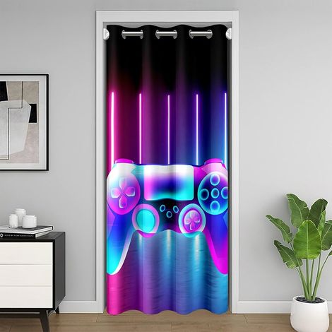 Jeux Rideau De Porte 86x203cm Jeux Poignée De Jeu Rideaux Exterieur D'entrée Modern Console Controller Rainbow Coloré Lignes Diagramme À Barres Rideau Occultant Rideaux - 86L X 203H cm (1 Panneaux) (1/5)