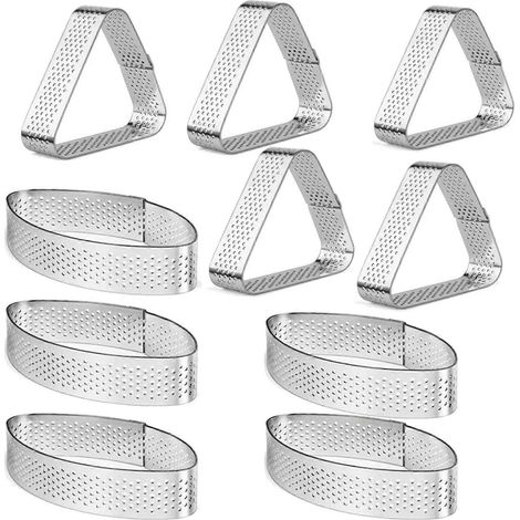 Edelstahl-Tarteform in Bootsform mit drei Ecken, Backwerkzeug, perforierter Ring für Kuchen und Mousses (1/5)