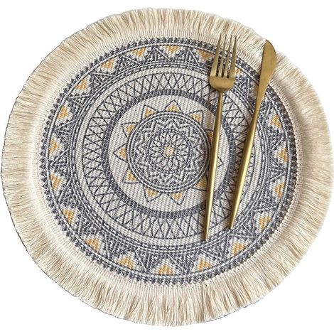 Napperon rond INS, style bohème, à pompons, isotherme, dessous de tasse, décoration rustique pour cuisine de ferme, accessoires photo (1/5)
