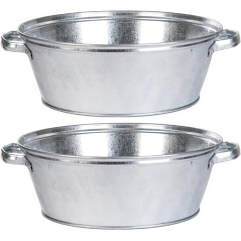 Seaux à boissons ronds en zinc argenté / refroidisseurs de boissons - Lot de 2 - 11 litres - Seaux en métal - 16 x 38 cm