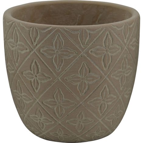 Vaso basso tondo da giardino in fibra di argilla marrone 16x16x14 cm Tarassaco