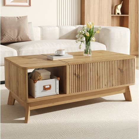 Couchtisch 95/48/50 cm in Natur aus MDF, mit Hubplatte und Stauraum (1/5)