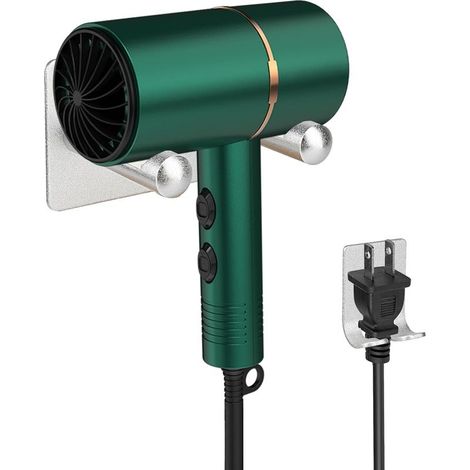 Soporte universal de acero inoxidable para secador de pelo, para montaje en pared sin necesidad de taladrar - Soporte adhesivo para secador de pelo - Soporte universal con organizador de cables (plate (1/5)
